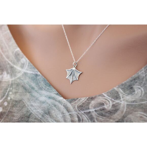Bat Wing - Sterling Silver Bat Wing Charm - Halloween  Sterling Silver Bat Wing Charm Necklace, Bat Wing Necklace